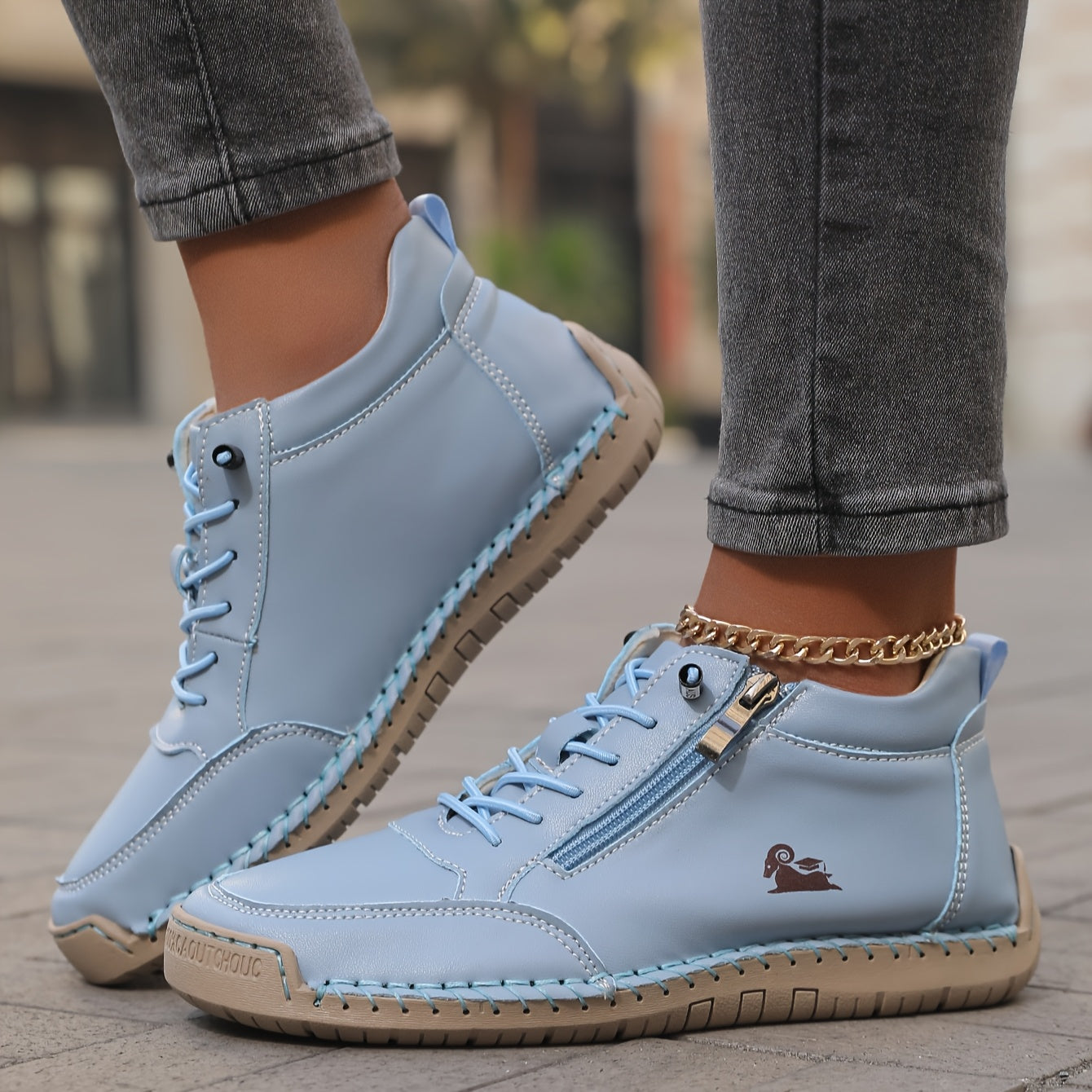 Women's Orthopaedic Walking Shoes Wide Fit Cushioned Sole - Light Blue