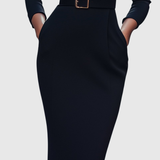 Wrap-Neck Pencil Midi Dress Belted Everyday