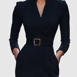 Wrap-Neck Pencil Midi Dress Belted Everyday