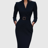 Wrap-Neck Pencil Midi Dress Belted Everyday
