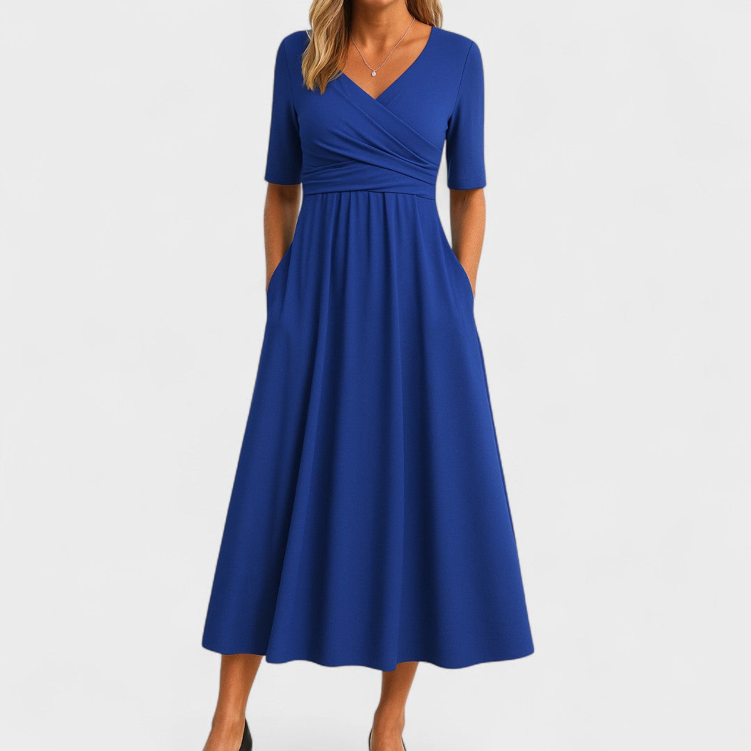 Eunice | Women's V Neck Midi Dress - Blue