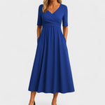 Eunice | Women's V Neck Midi Dress - Blue