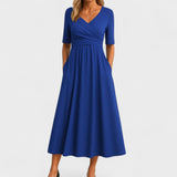 Eunice | Women's V Neck Midi Dress - Blue