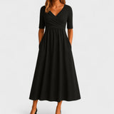 Eunice | Women's V Neck Midi Dress - Black