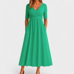 Eunice | Women's V Neck Midi Dress - Green