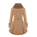 Trench Coat Faux Fur Collar Belted Vintage Flare