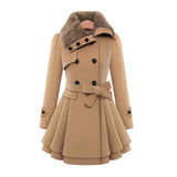 Trench Coat Faux Fur Collar Belted Vintage Flare