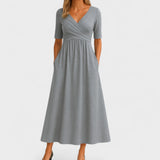 Eunice | Women's V Neck Midi Dress - Gray