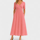 Eunice | Women's V Neck Midi Dress - Pink
