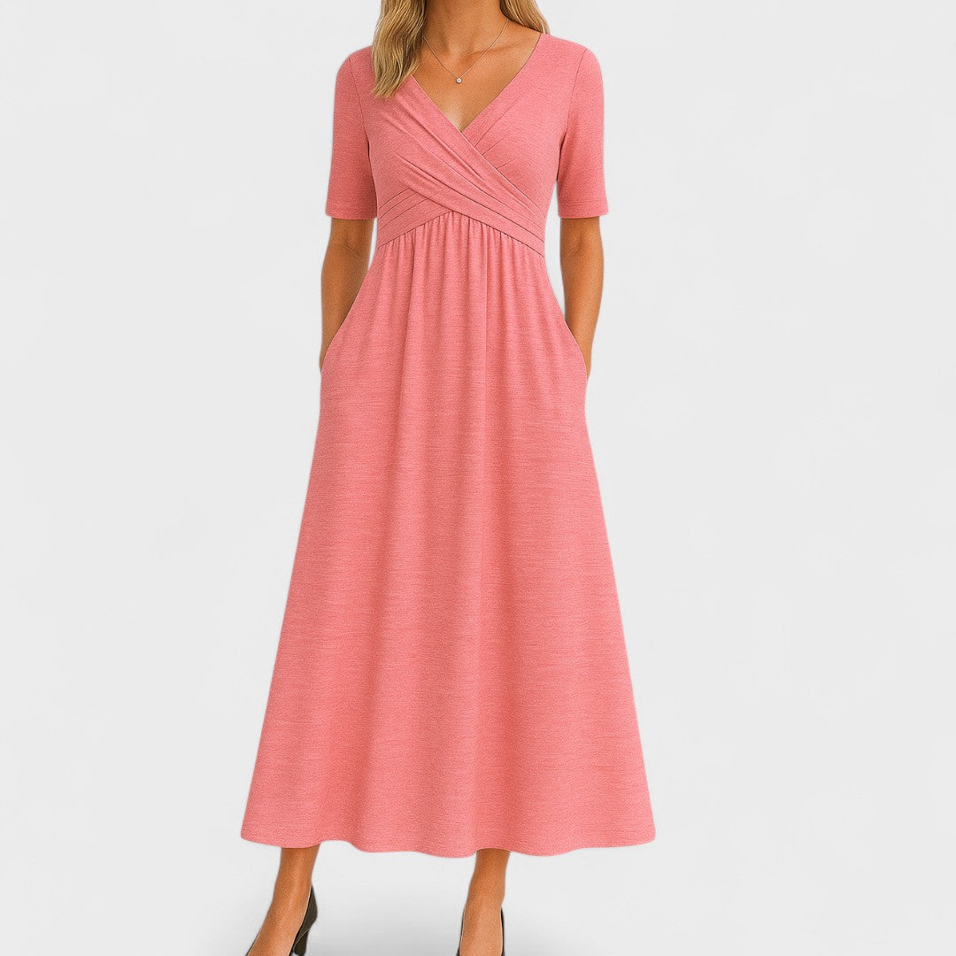 Eunice | Women's V Neck Midi Dress - Pink