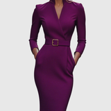 Wrap-Neck Pencil Midi Dress Belted Everyday