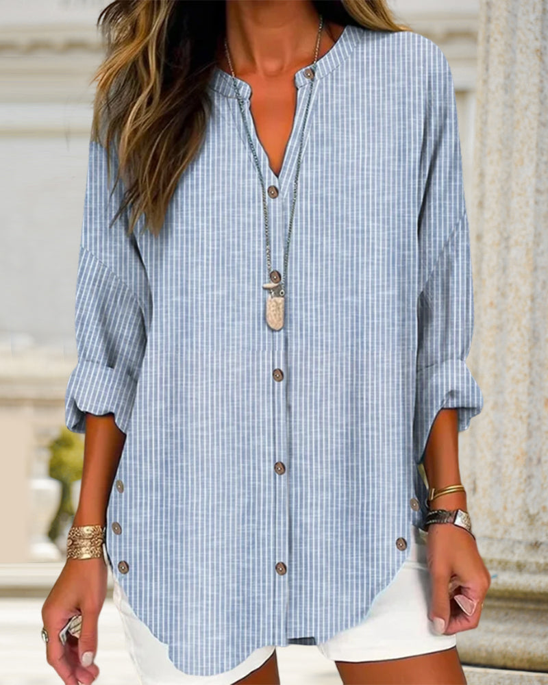 Anita | Women's Long Sleeve Oversized Blouse - Blue