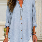 Anita | Women's Long Sleeve Oversized Blouse - Blue