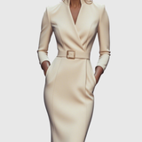 Wrap-Neck Pencil Midi Dress Belted Everyday