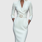 Wrap-Neck Pencil Midi Dress Belted Everyday