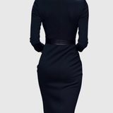 Wrap-Neck Pencil Midi Dress Belted Everyday