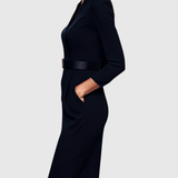 Wrap-Neck Pencil Midi Dress Belted Everyday