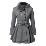 Trench Coat Faux Fur Collar Belted Vintage Flare