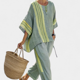 Two-Piece Top And Striped Trousers Set