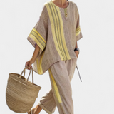 Two-Piece Top And Striped Trousers Set