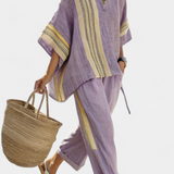 Two-Piece Top And Striped Trousers Set
