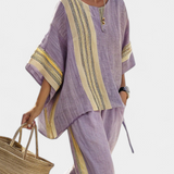 Two-Piece Top And Striped Trousers Set