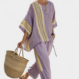 Two-Piece Top And Striped Trousers Set