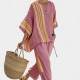 Two-Piece Top And Striped Trousers Set