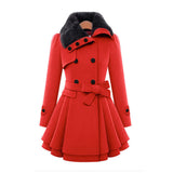 Trench Coat Faux Fur Collar Belted Vintage Flare