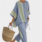 Two-Piece Top And Striped Trousers Set