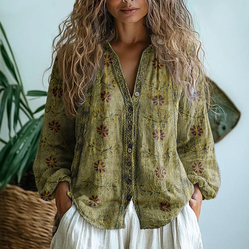 Denise | Women's Long Sleeve V Neck Cardigan - Green