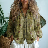 Denise | Women's Long Sleeve V Neck Cardigan - Green