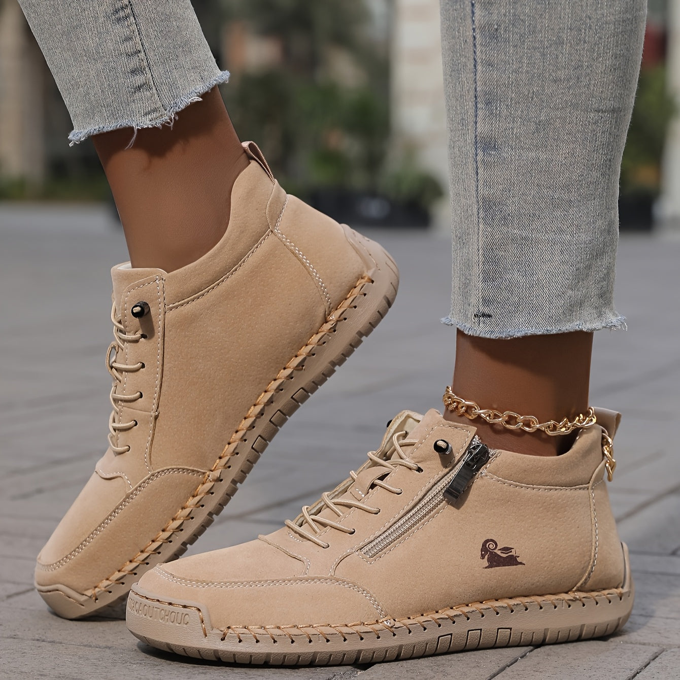 Women's Orthopaedic Walking Shoes Wide Fit Cushioned Sole - Khaki