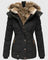 Women's Hooded Puffer Coat Faux Fur Trim Winter Parka - Black