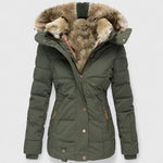 Women's Hooded Puffer Coat Faux Fur Trim Winter Parka - Green