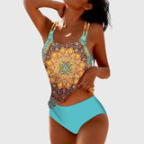 Printed Tankini Swimsuit Strappy Holiday Set