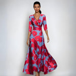 Alyssa | Women's Floral V Neck Wrap Wedding Guest Dress - Red/Blue