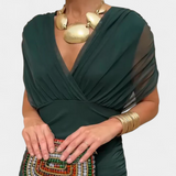 Off-Shoulder Evening Dress Draped Neckline