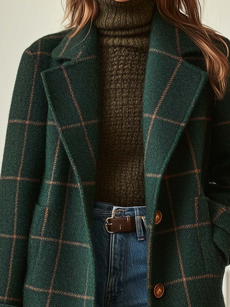 Women's Plaid Tweed Coat Retro Lapel Tailored Winter Coat