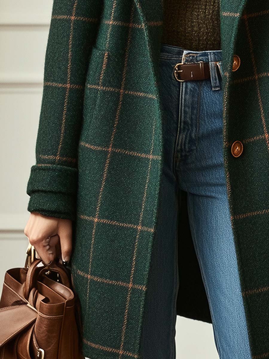 Women's Plaid Tweed Coat Retro Lapel Tailored Winter Coat