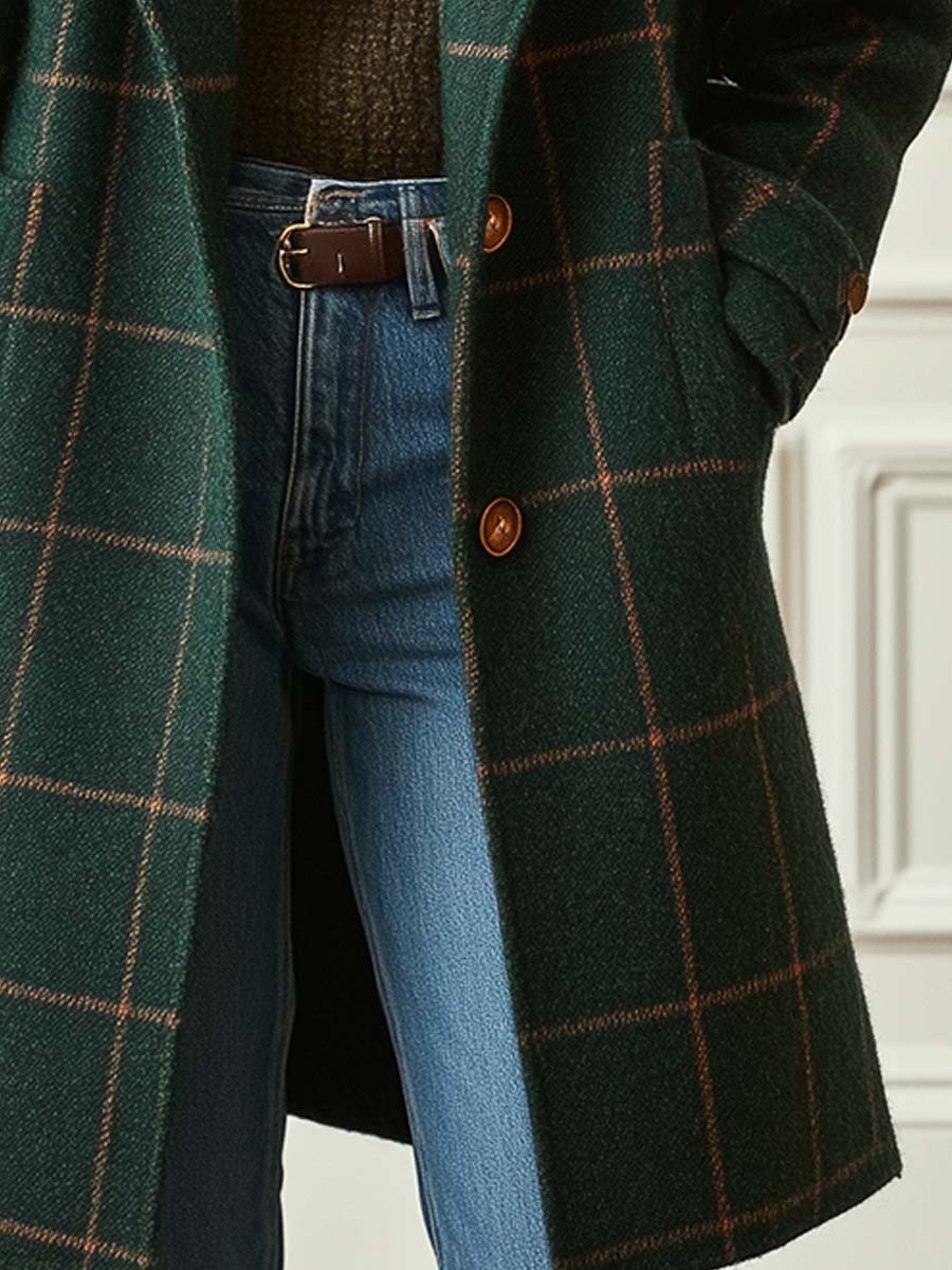 Women's Plaid Tweed Coat Retro Lapel Tailored Winter Coat