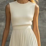 Knit Chiffon Maxi Dress Sleeveless Pleated