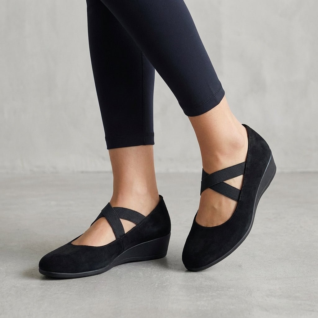 Hannah | Women's Orthopaedic Criss Cross Wedge Flats - Black