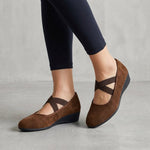Hannah | Women's Orthopaedic Criss Cross Wedge Flats - Brown