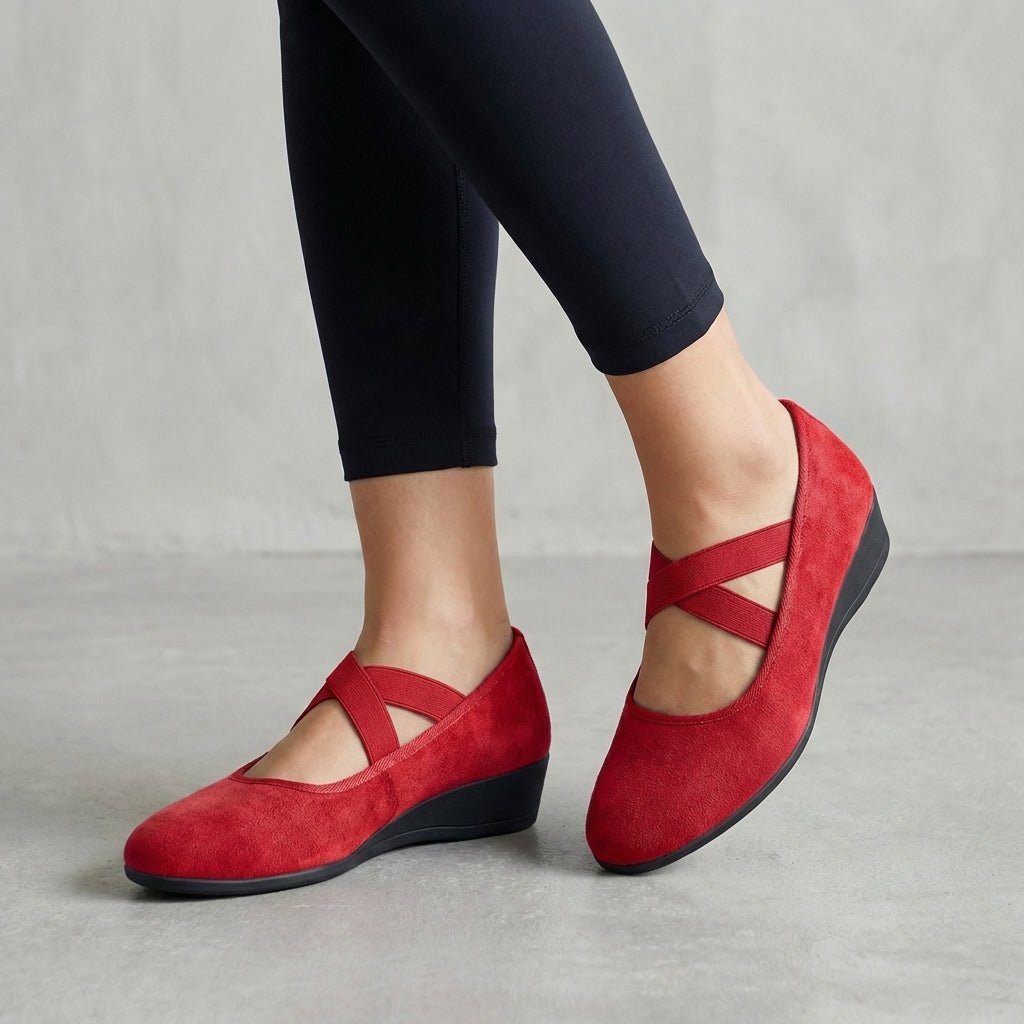 Hannah | Women's Orthopaedic Criss Cross Wedge Flats - Red