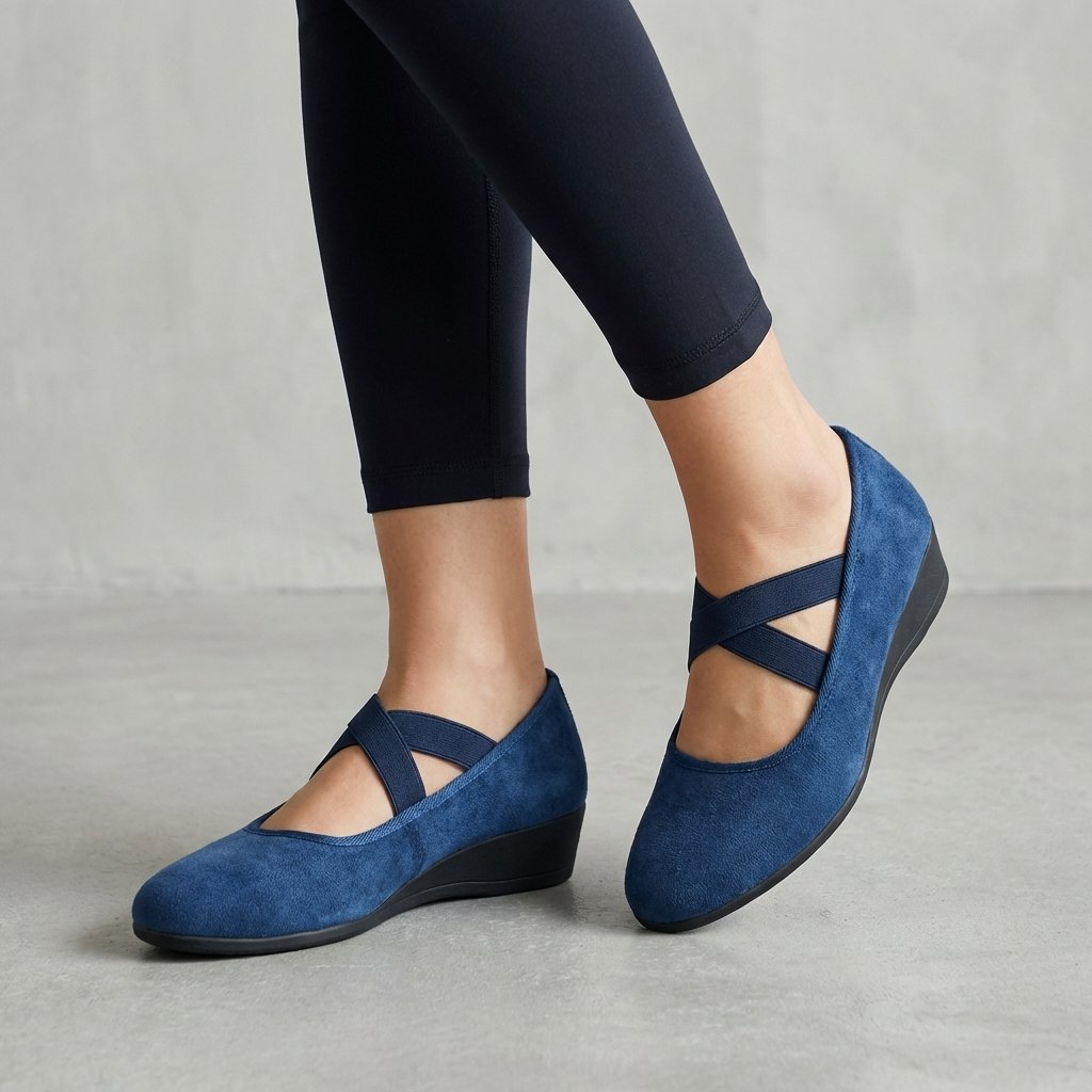 Hannah | Women's Orthopaedic Criss Cross Wedge Flats - Blue