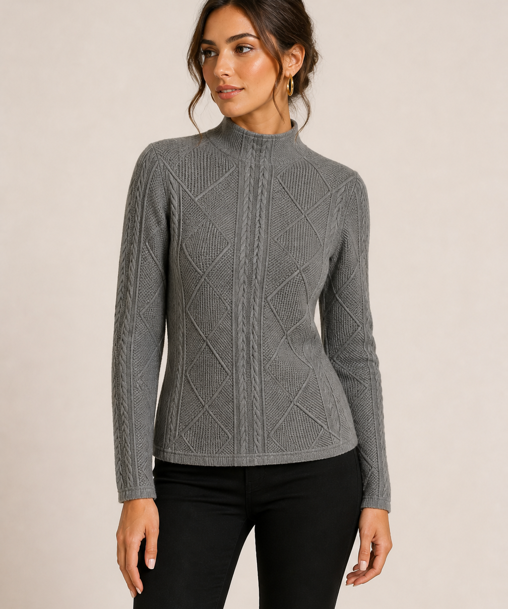 Andrea | Women's Long Sleeve Cable Knit Mock Neck Jumper — studio hero