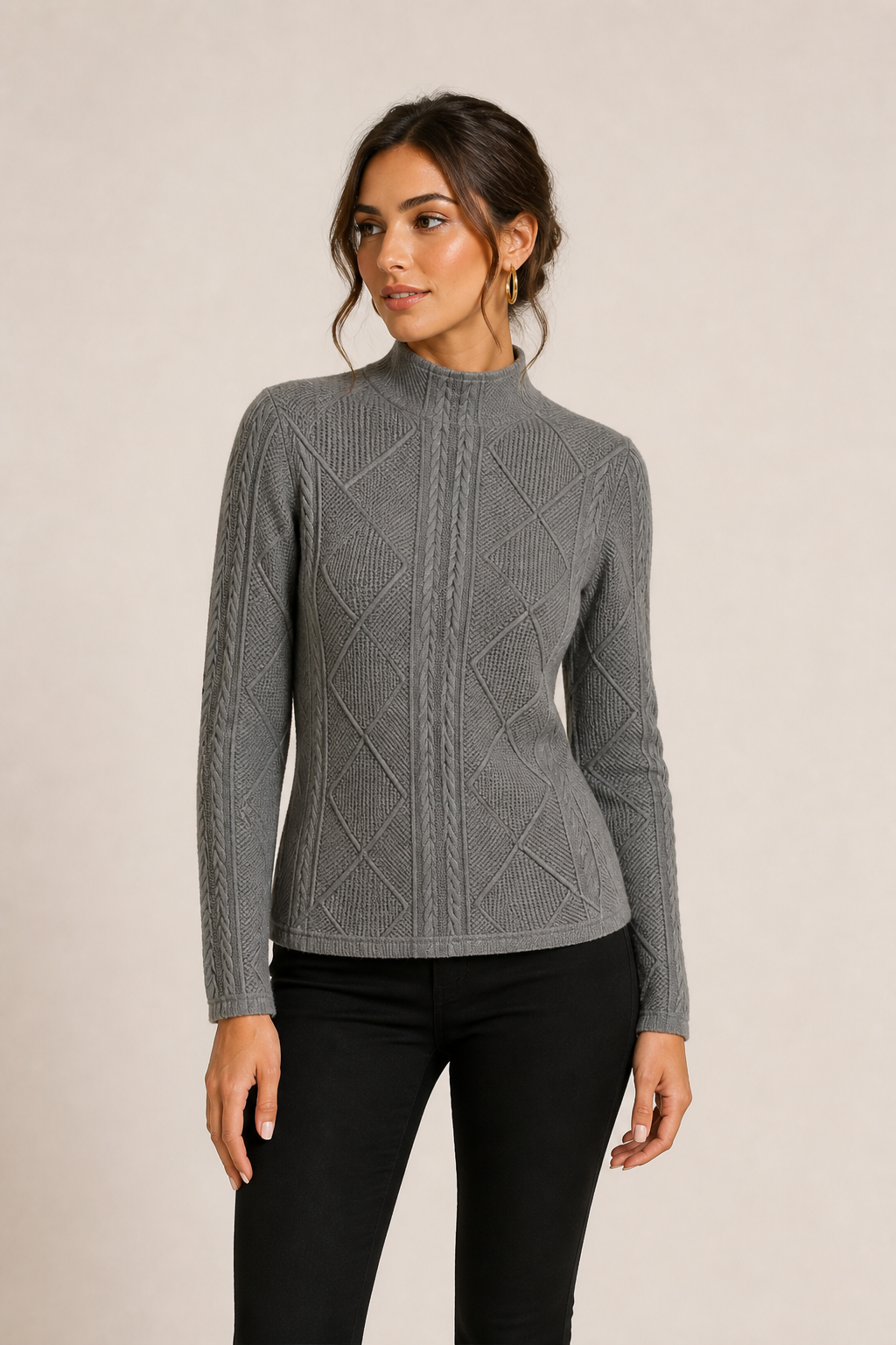 Andrea | Women's Long Sleeve Cable Knit Mock Neck Jumper — studio hero