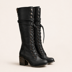 Evangeline | Women's Block Heel Leather Look Knee-High Boots