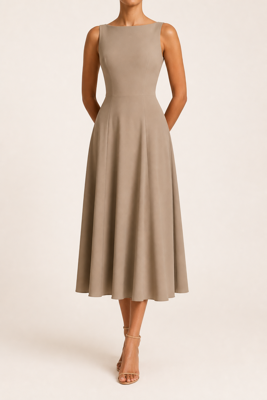 Vivienne | Women's Sleeveless Midi Dress - Brown